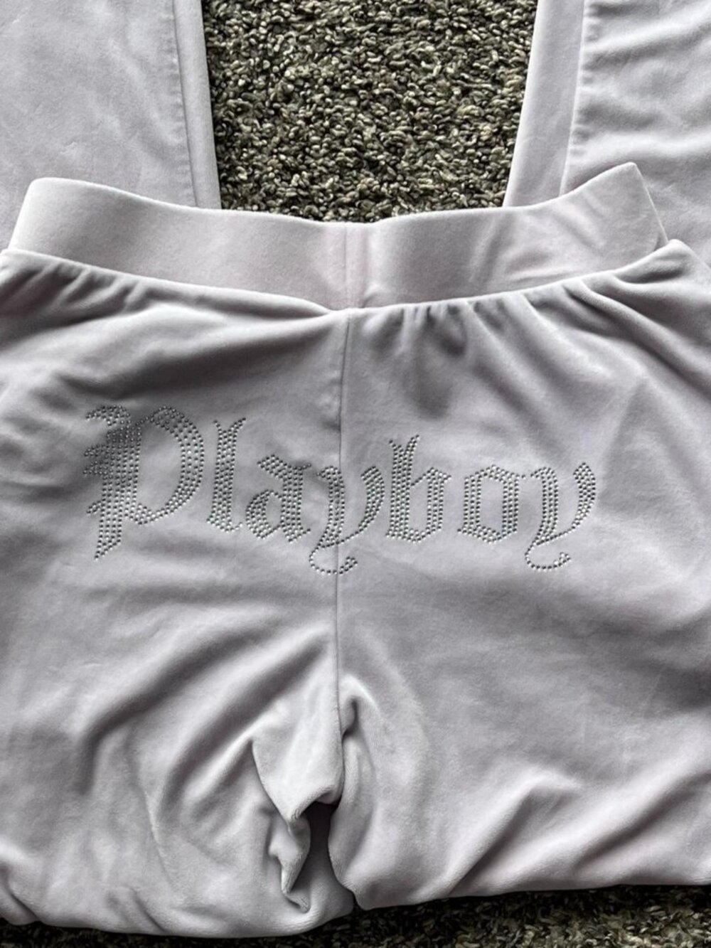 Playboy Light Pink Velvet Small Track Pants Rhinestone Y2K Coquette Feminine